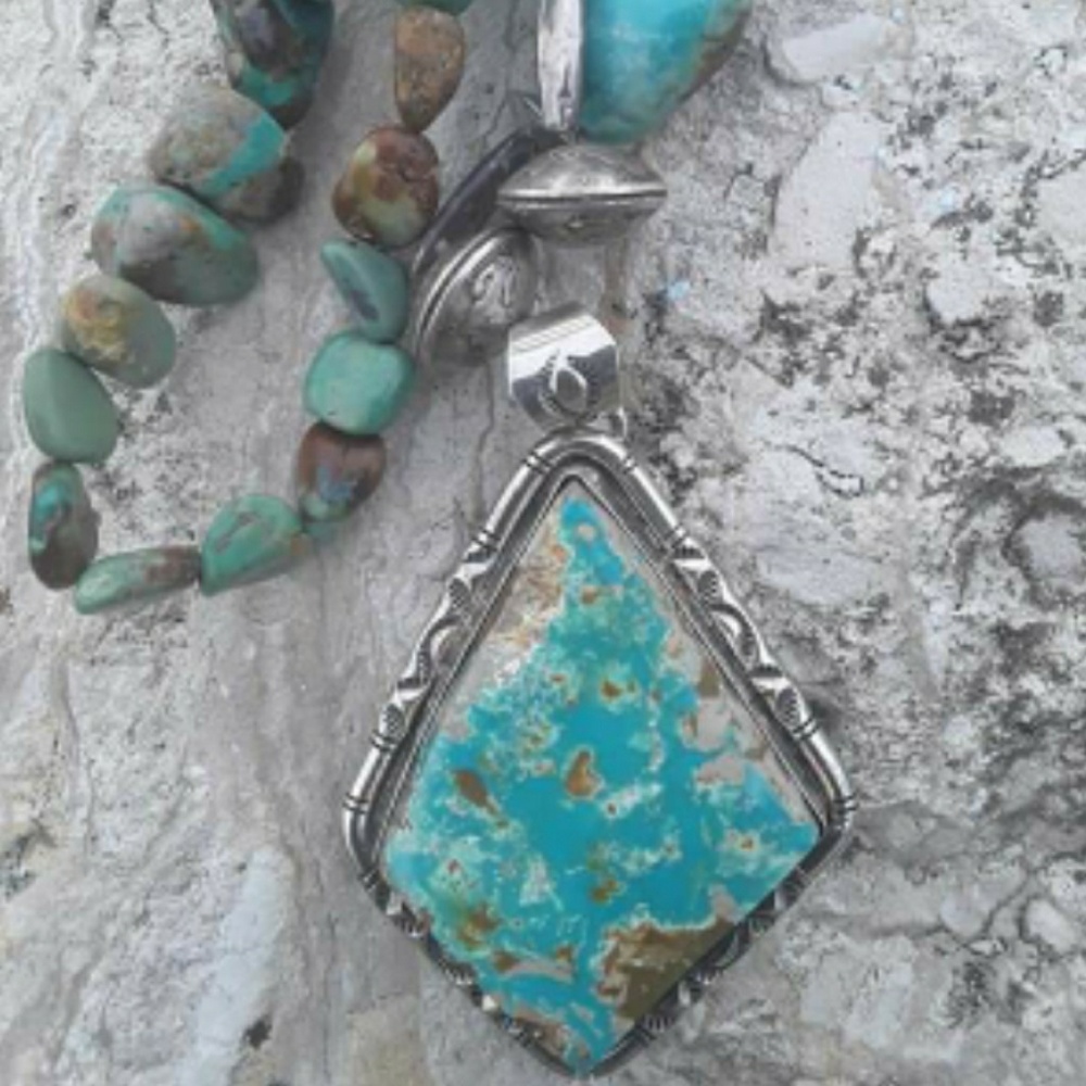 Vtg Sterling Navajo Turquoise Necklace